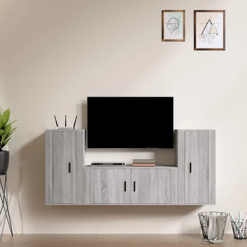 vidaXL Set Mobili Porta TV 3 pz Grigio Sonoma in Legno Multistrato