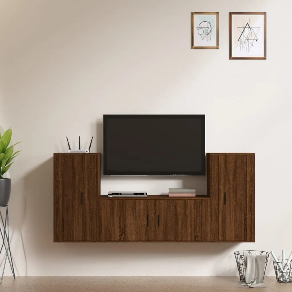 vidaXL Set Mobili Porta TV 3 pz Rovere Marrone in Legno Multistrato