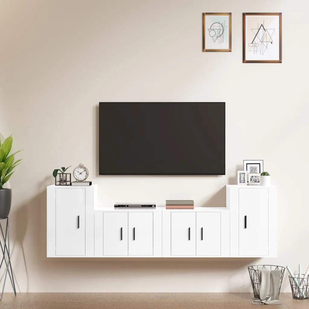 vidaXL Set di Mobili Porta TV 4 pz Bianco Lucido in Legno Multistrato