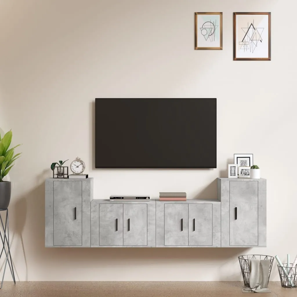 vidaXL Set di Mobili Porta TV 4 pz Grigio Cemento in Legno Multistrato