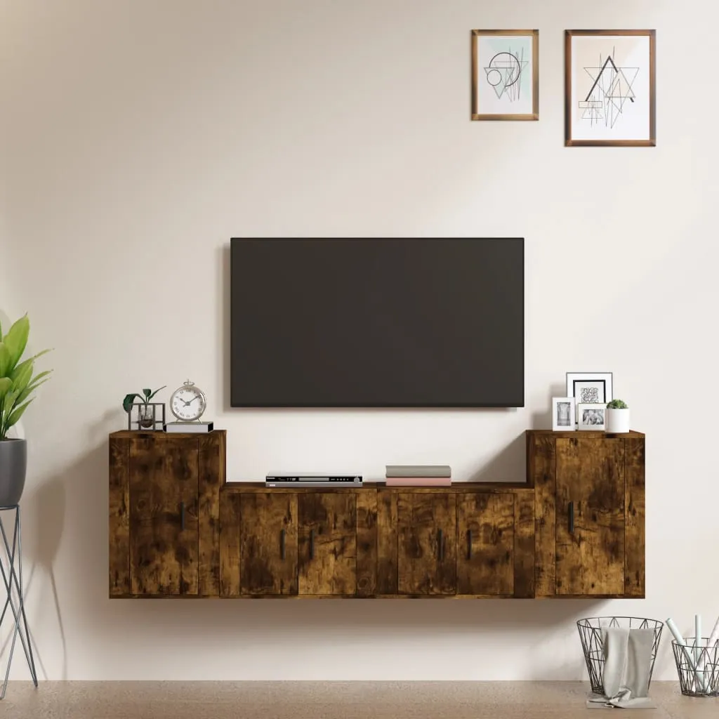 vidaXL Set di Mobili Porta TV 4 pz Rovere Fumo in Legno Multistrato