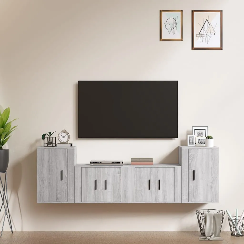 vidaXL Set di Mobili Porta TV 4 pz Grigio Sonoma in Legno Multistrato