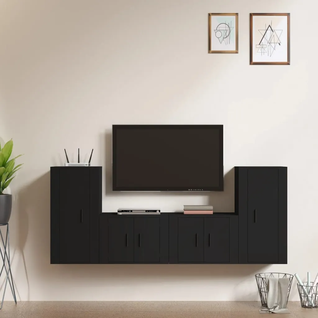 vidaXL Set Mobili Porta TV 4 pz Nero in Legno Multistrato