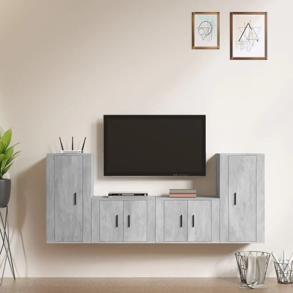 vidaXL Set di Mobili Porta TV 4 pz Grigio Cemento in Legno Multistrato