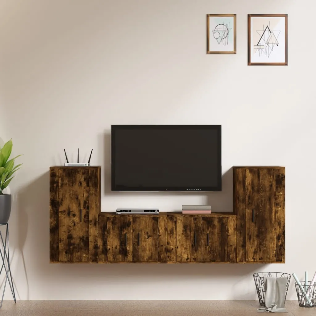 vidaXL Set di Mobili Porta TV 4 pz Rovere Fumo in Legno Multistrato