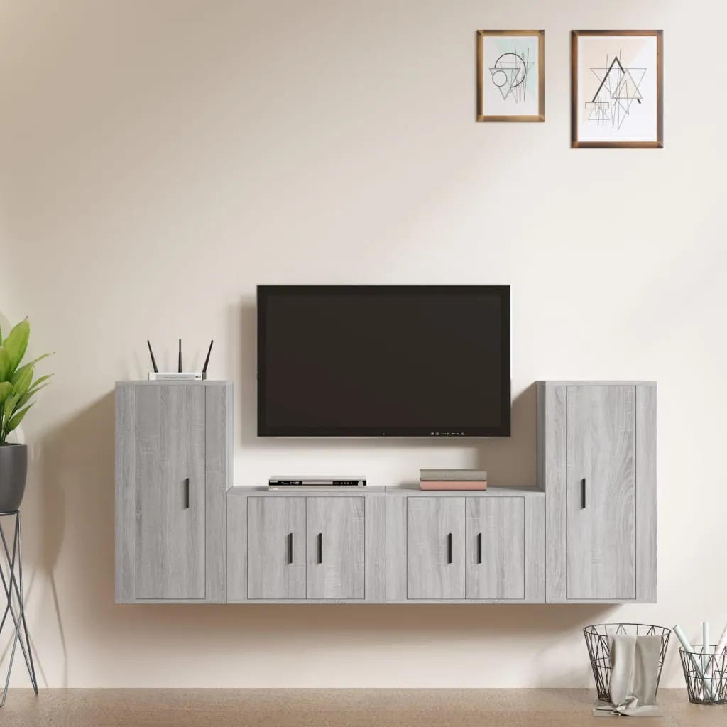 vidaXL Set di Mobili Porta TV 4 pz Grigio Sonoma in Legno Multistrato