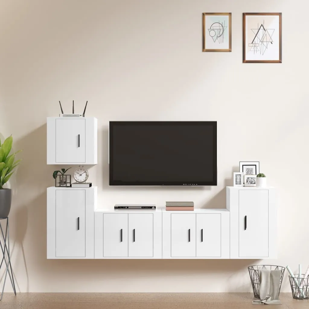 vidaXL Set di Mobili Porta TV 5 pz Bianco Lucido in Legno Multistrato