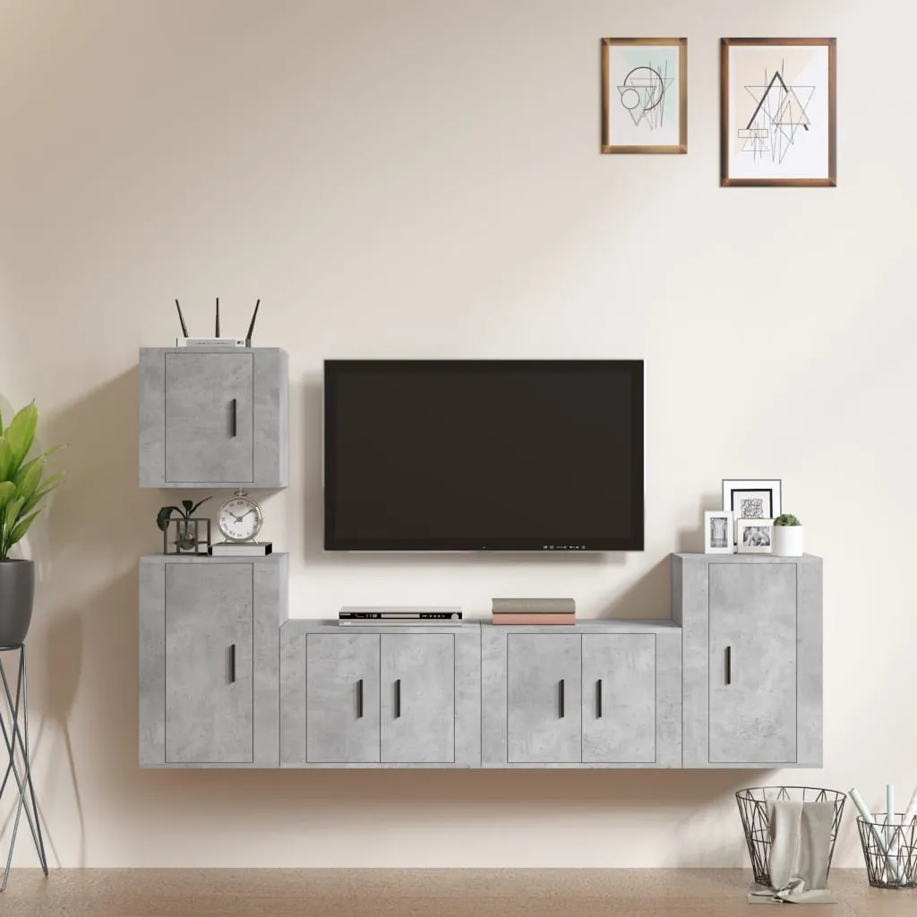 vidaXL Set di Mobili Porta TV 5 pz Grigio Cemento in Legno Multistrato