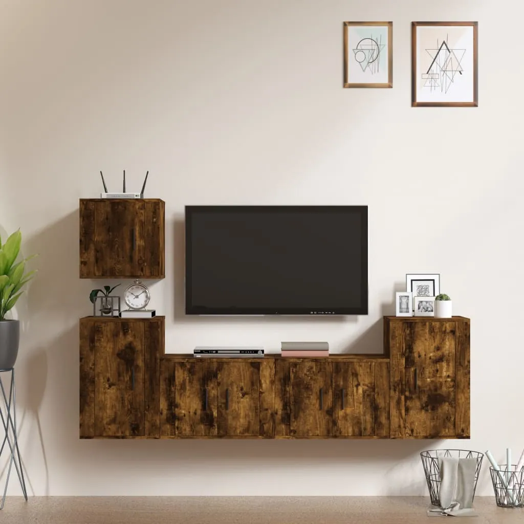 vidaXL Set di Mobili Porta TV 5 pz Rovere Fumo in Legno Multistrato