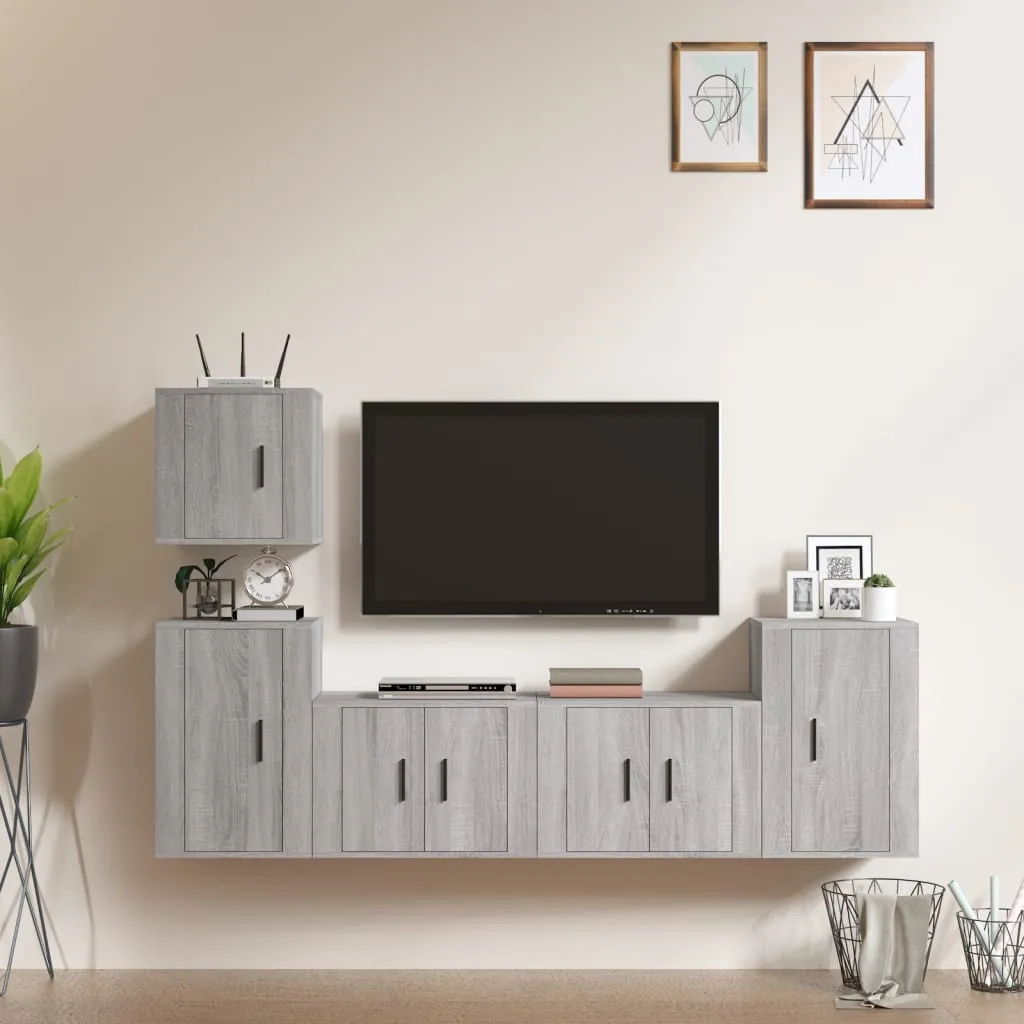 vidaXL Set di Mobili Porta TV 5 pz Grigio Sonoma in Legno Multistrato