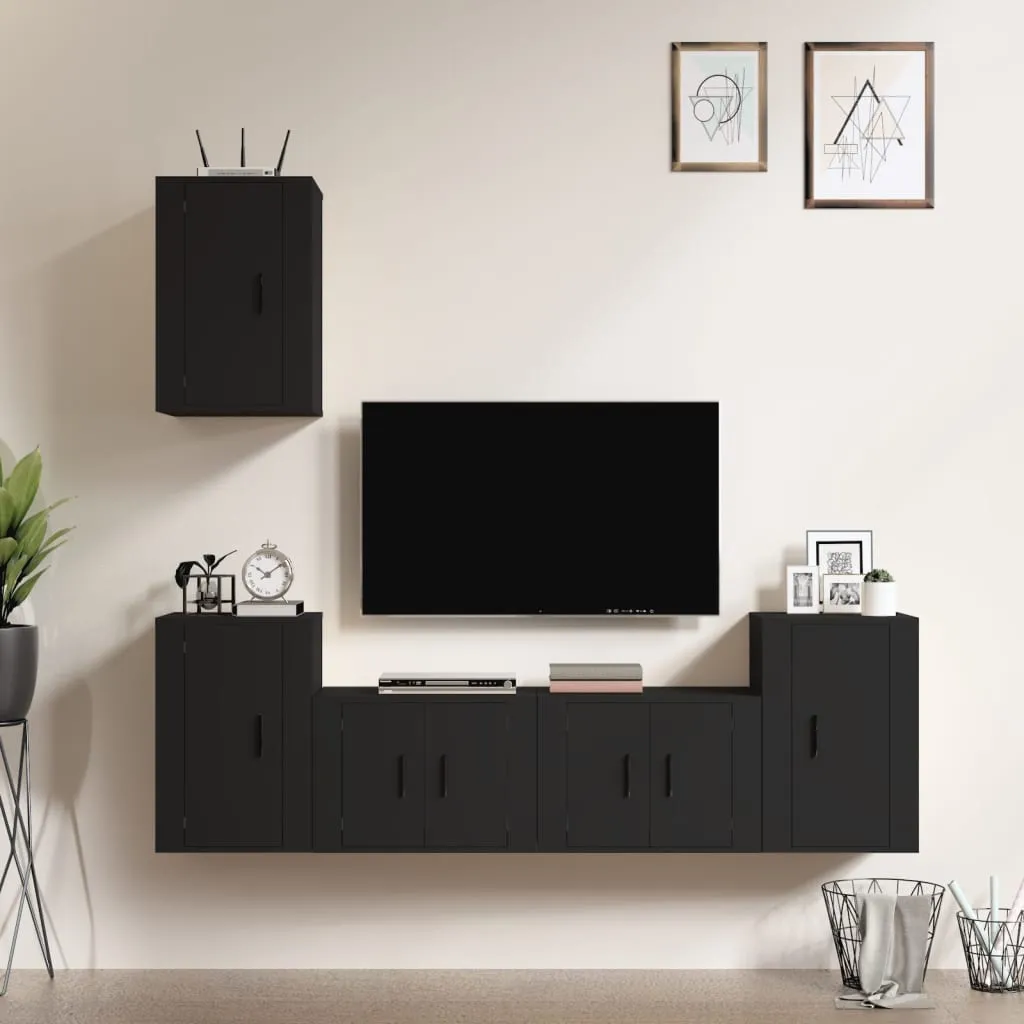 vidaXL Set di Mobili Porta TV 5 pz Nero in Legno Multistrato