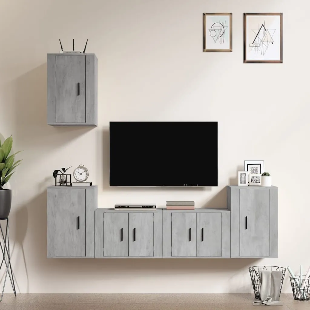 vidaXL Set di Mobili Porta TV 5 pz Grigio Cemento in Legno Multistrato