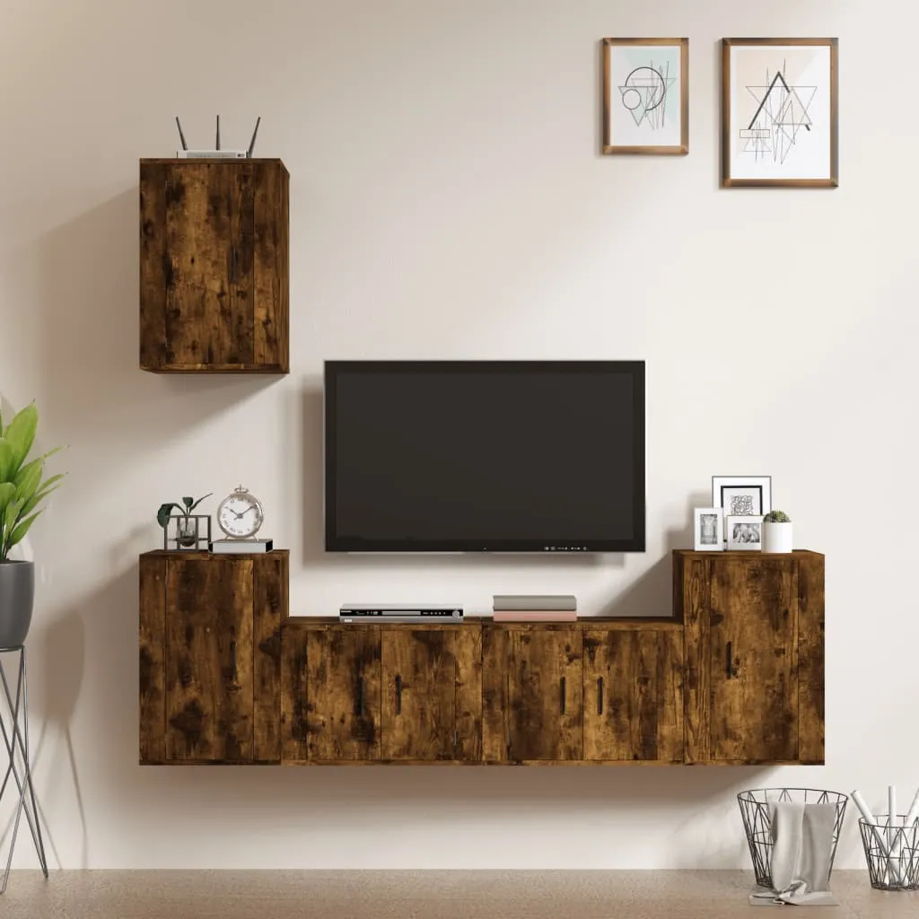 vidaXL Set di Mobili Porta TV 5 pz Rovere Fumo in Legno Multistrato