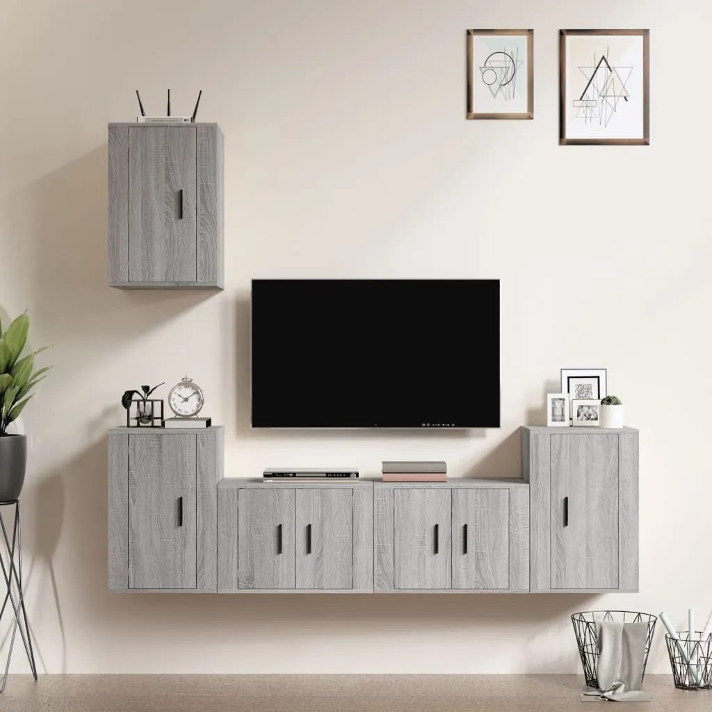 vidaXL Set di Mobili Porta TV 5 pz Grigio Sonoma in Legno Multistrato