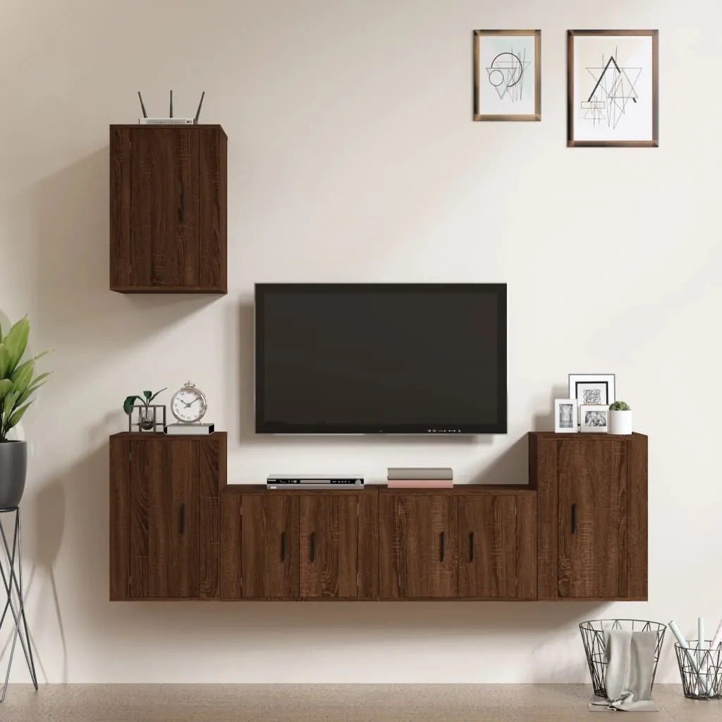 vidaXL Set Mobili Porta TV 5 pz Rovere Marrone in Legno Multistrato