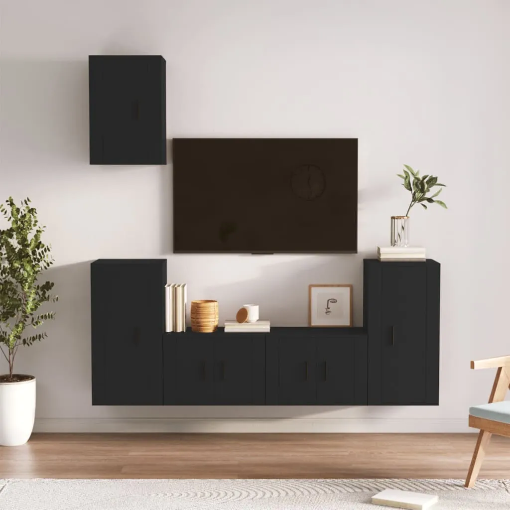 vidaXL Set di Mobili Porta TV 5 pz Nero in Legno Multistrato