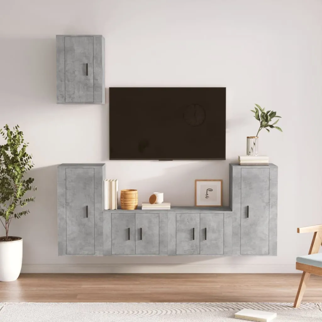 vidaXL Set di Mobili Porta TV 5 pz Grigio Cemento in Legno Multistrato