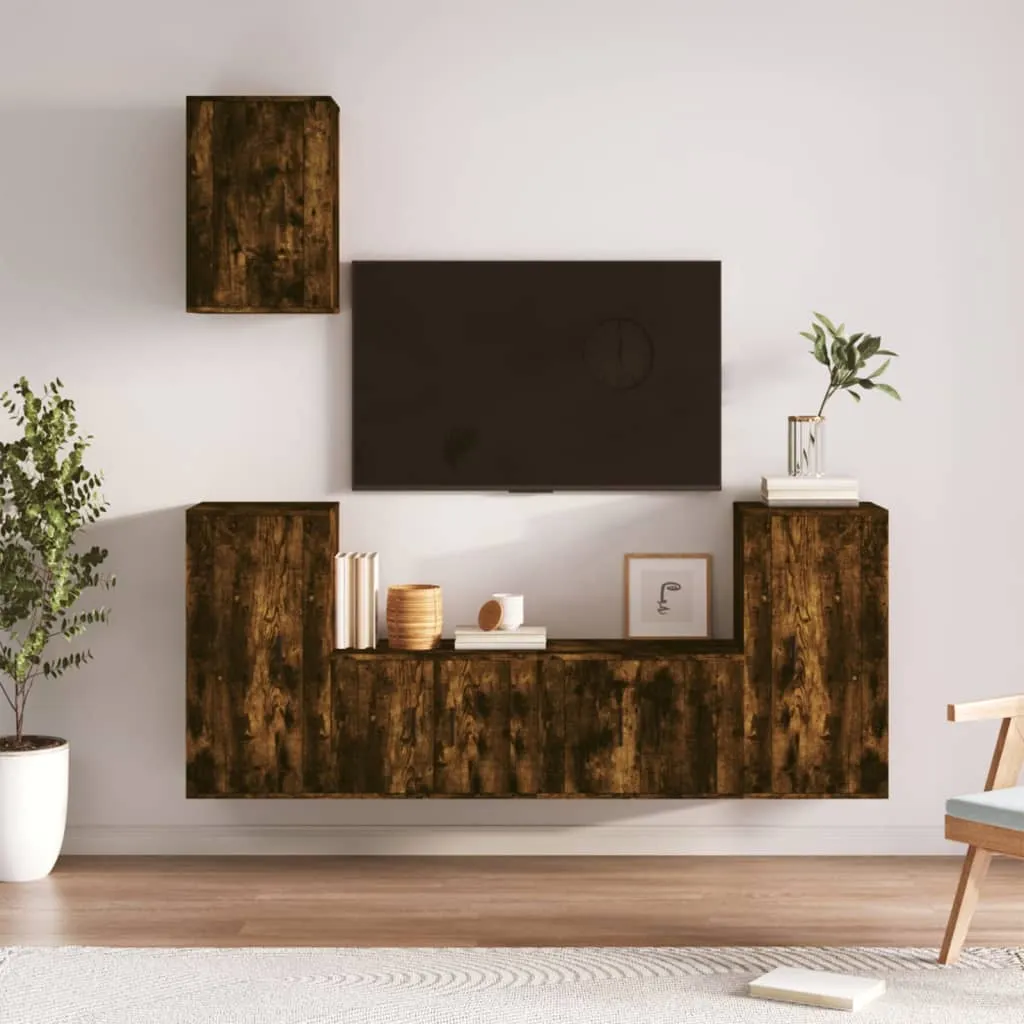 vidaXL Set di Mobili Porta TV 5 pz Rovere Fumo in Legno Multistrato