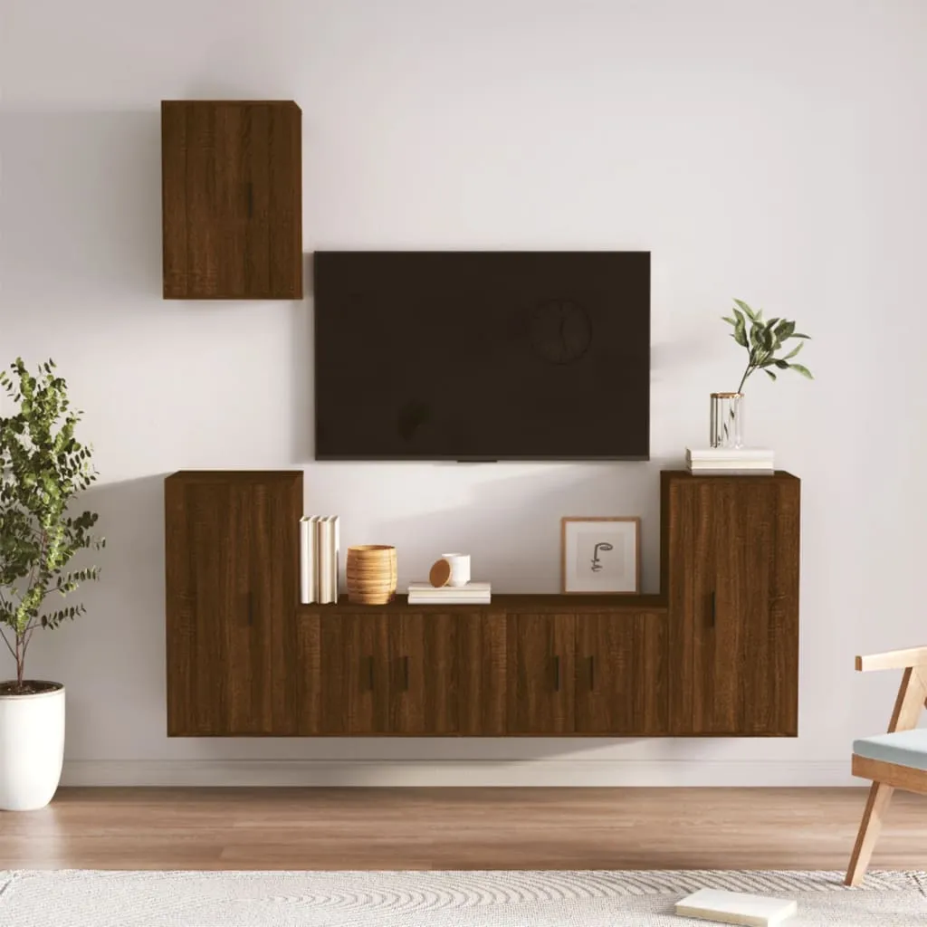 vidaXL Set Mobili Porta TV 5 pz Rovere Marrone in Legno Multistrato