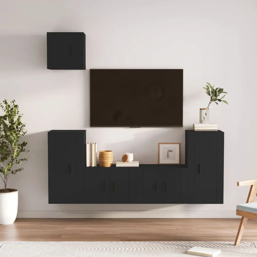 vidaXL Set di Mobili Porta TV 5 pz Nero in Legno Multistrato