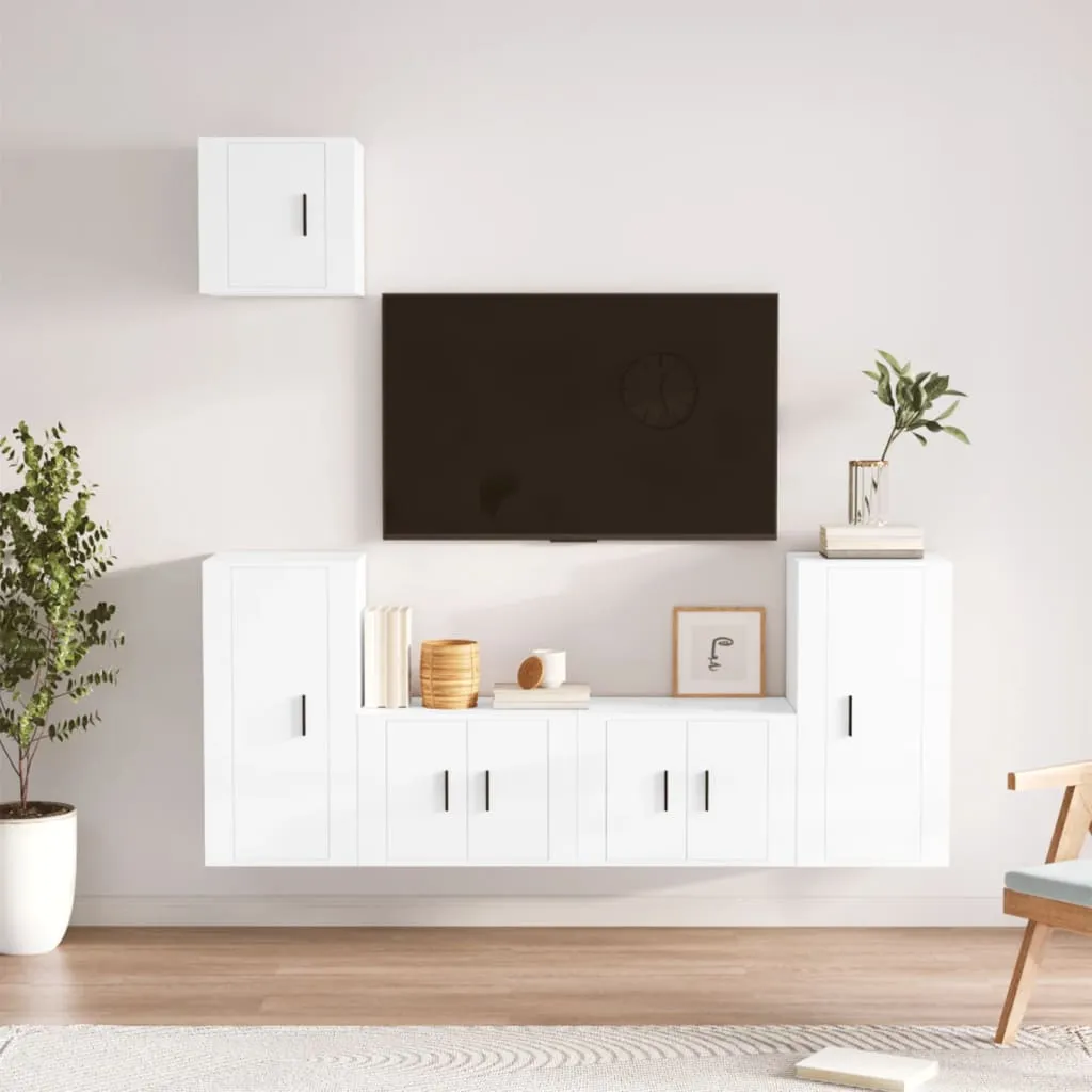 vidaXL Set di Mobili Porta TV 5 pz Bianco Lucido in Legno Multistrato