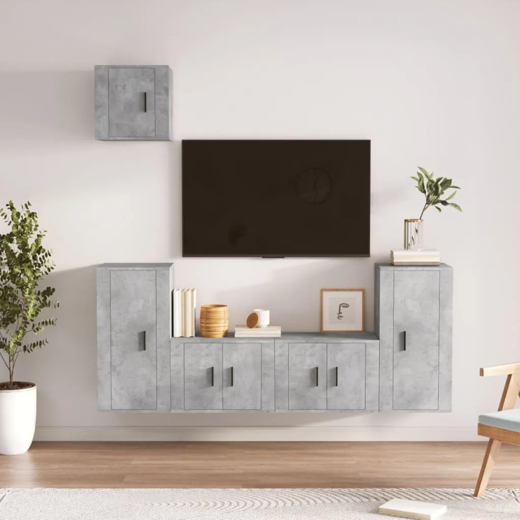 vidaXL Set di Mobili Porta TV 5 pz Grigio Cemento in Legno Multistrato