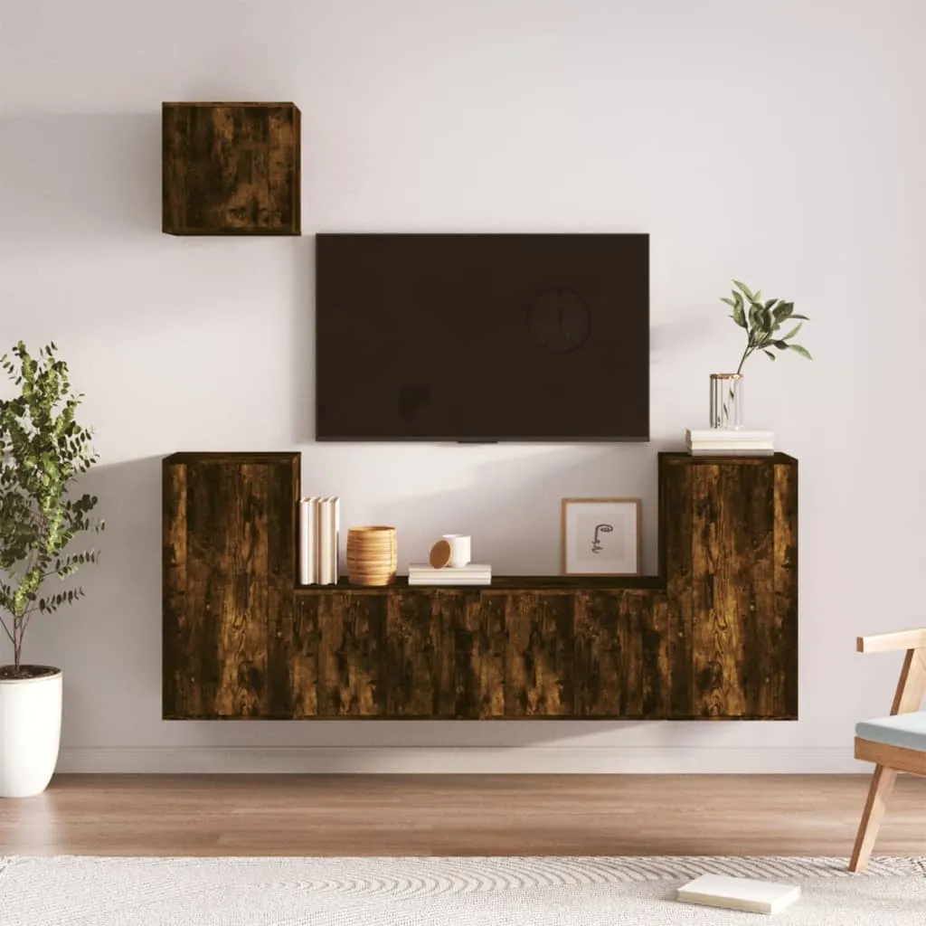 vidaXL Set di Mobili Porta TV 5 pz Rovere Fumo in Legno Multistrato