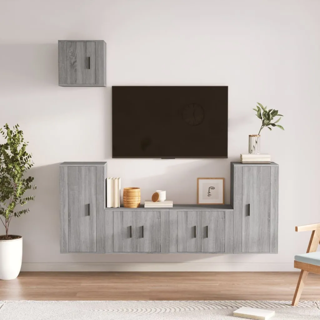 vidaXL Set di Mobili Porta TV 5 pz Grigio Sonoma in Legno Multistrato