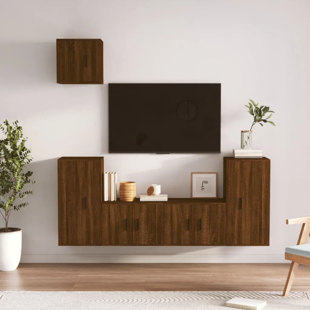 vidaXL Set Mobili Porta TV 5 pz Rovere Marrone in Legno Multistrato