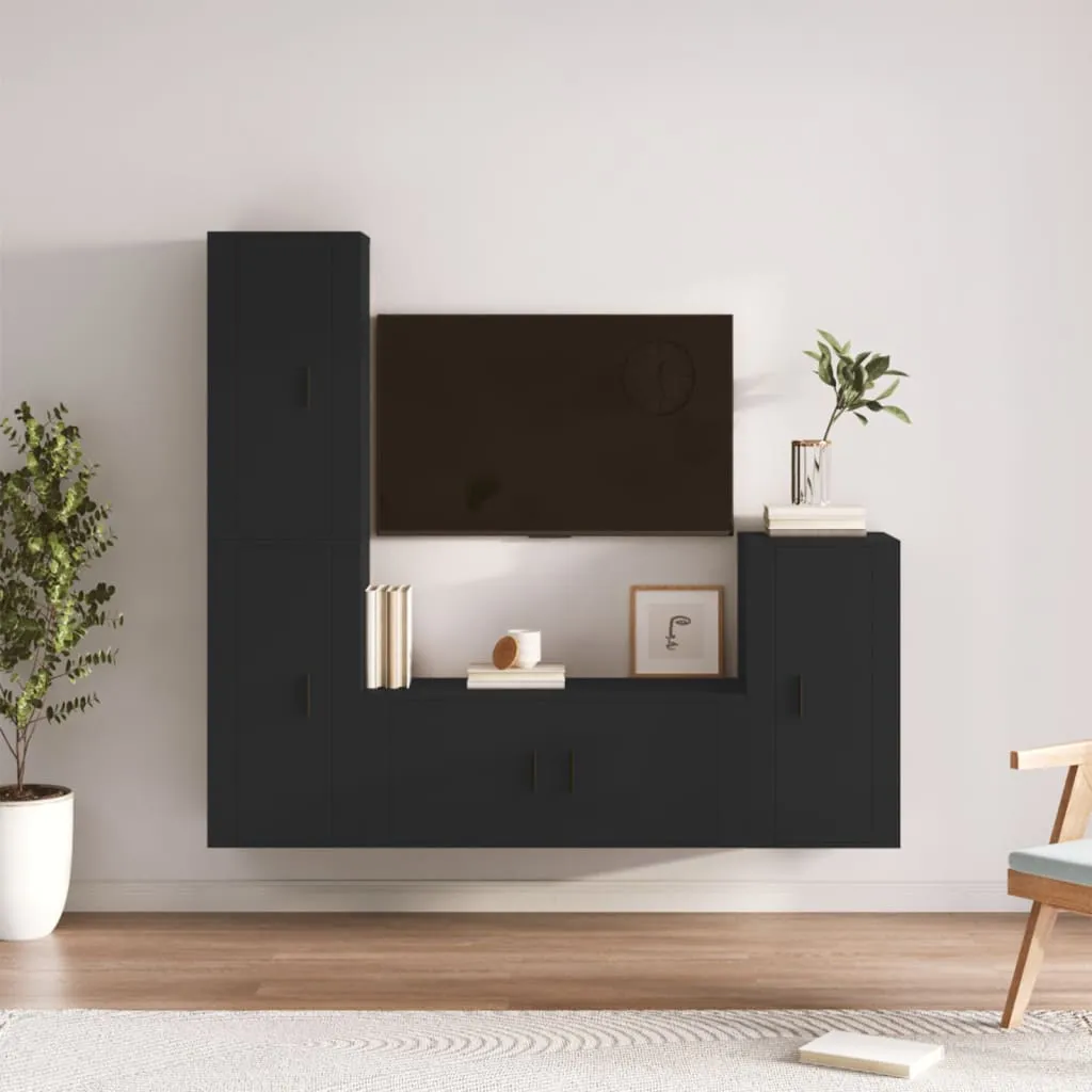 vidaXL Set Mobili Porta TV 4 pz Nero in Legno Multistrato