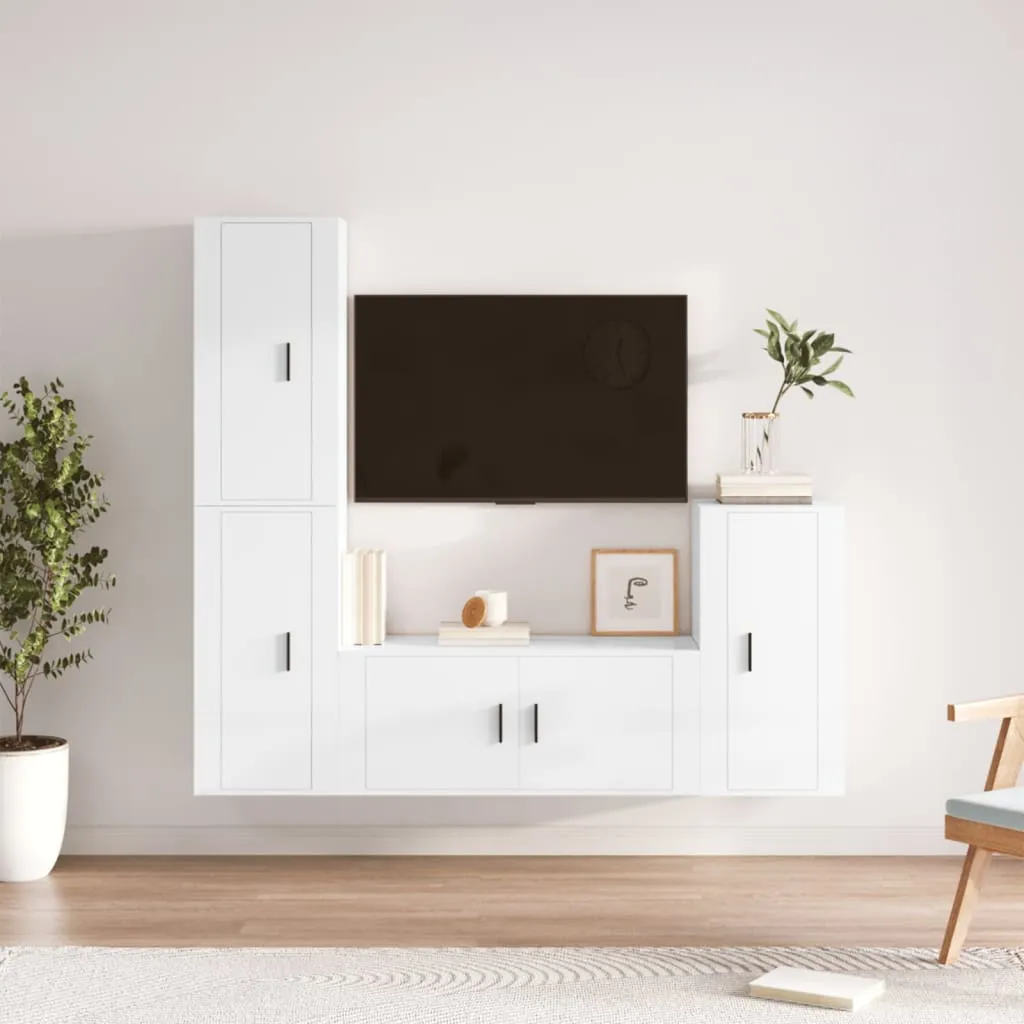 vidaXL Set di Mobili Porta TV 4 pz Bianco Lucido in Legno Multistrato