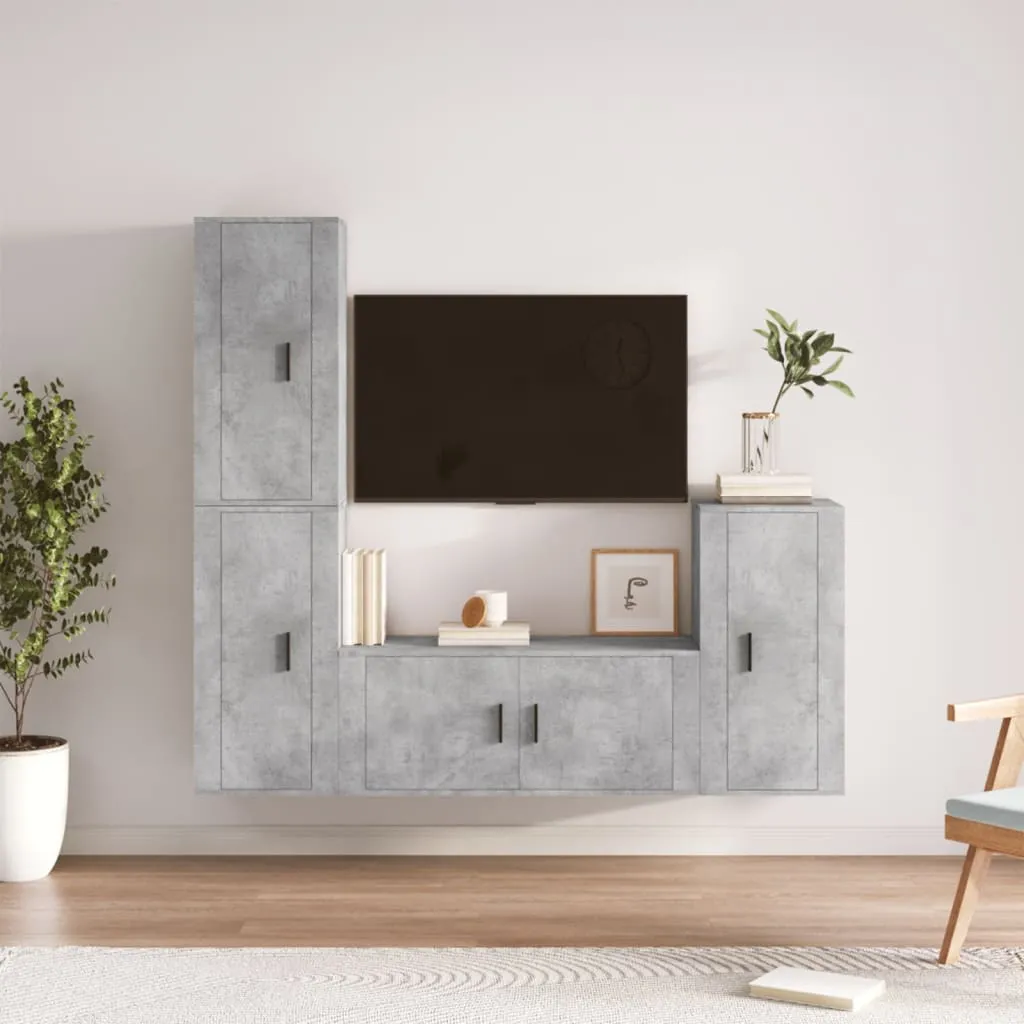 vidaXL Set di Mobili Porta TV 4 pz Grigio Cemento in Legno Multistrato