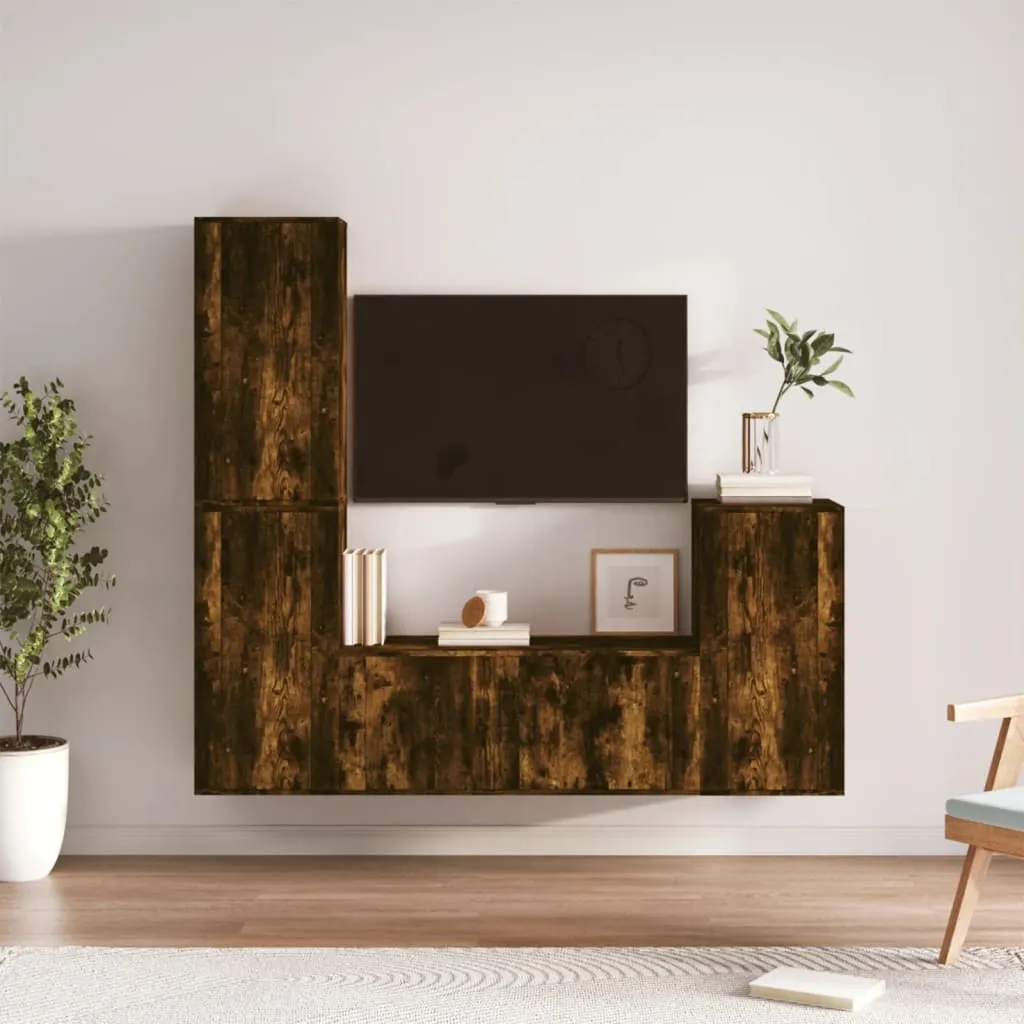 vidaXL Set di Mobili Porta TV 4 pz Rovere Fumo in Legno Multistrato