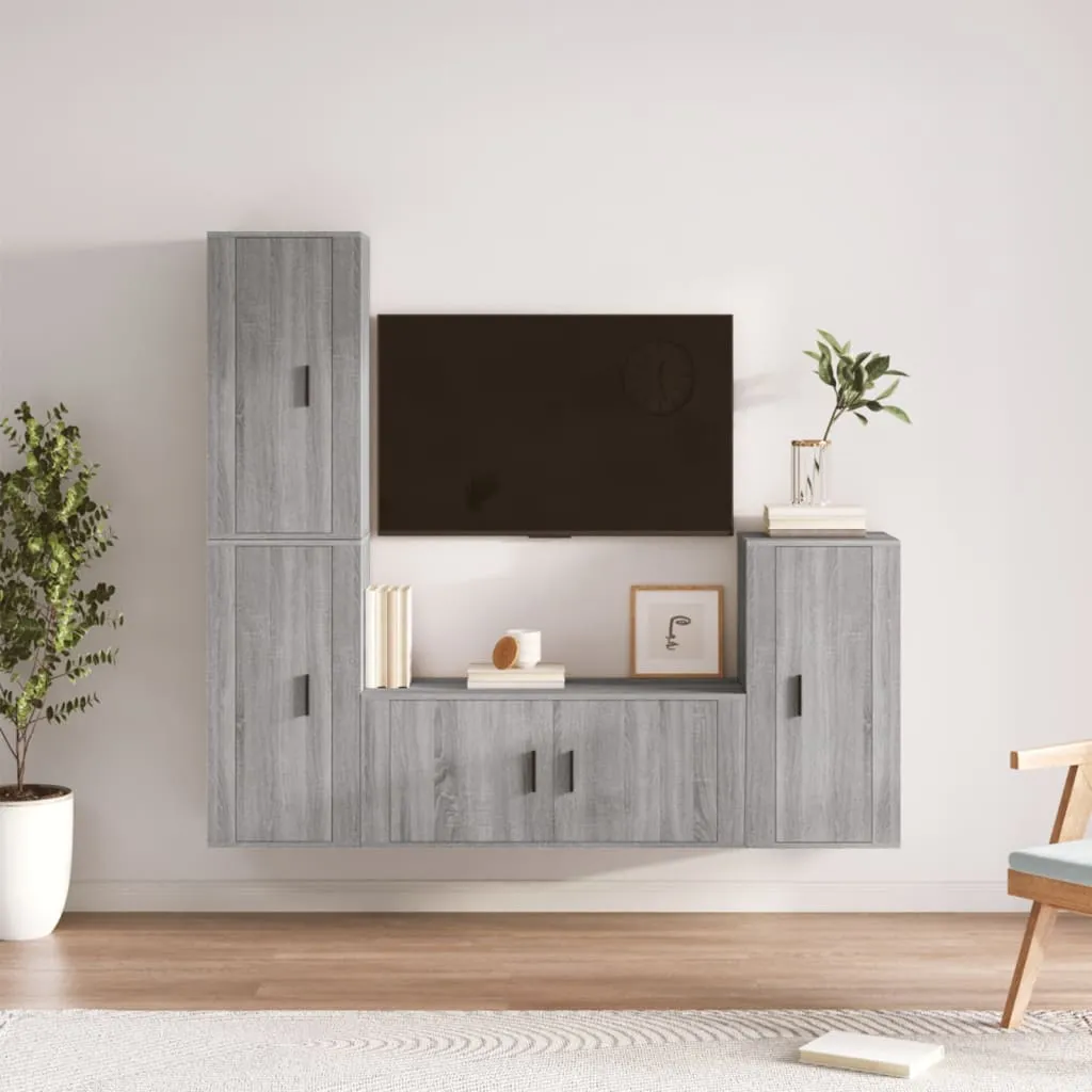 vidaXL Set di Mobili Porta TV 4 pz Grigio Sonoma in Legno Multistrato