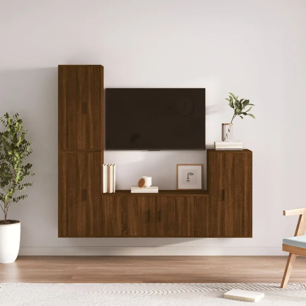 vidaXL Set Mobili Porta TV 4 pz Rovere Marrone in Legno Multistrato