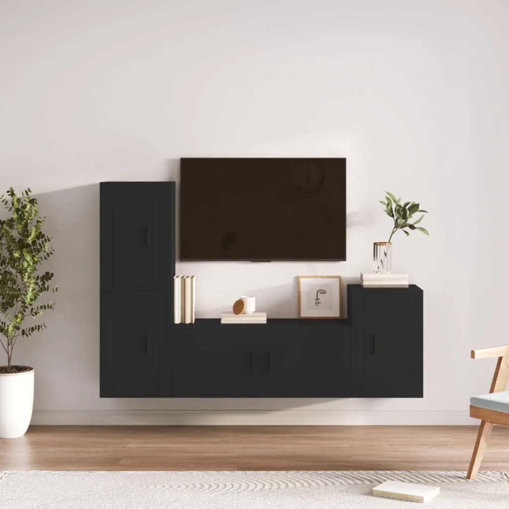 vidaXL Set Mobili Porta TV 4 pz Nero in Legno Multistrato