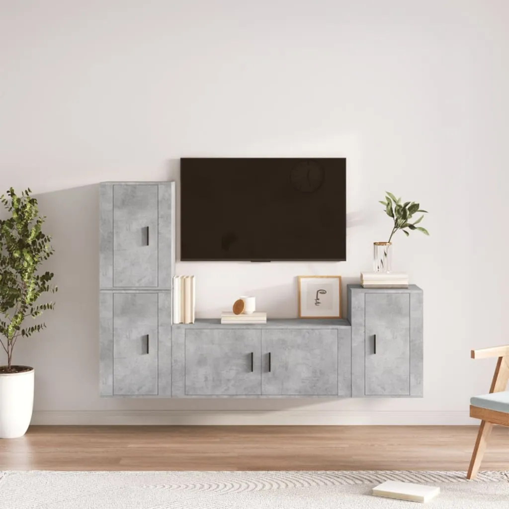 vidaXL Set di Mobili Porta TV 4 pz Grigio Cemento in Legno Multistrato