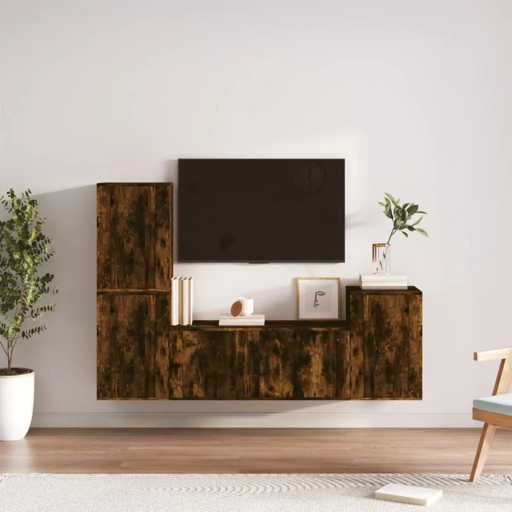 vidaXL Set di Mobili Porta TV 4 pz Rovere Fumo in Legno Multistrato