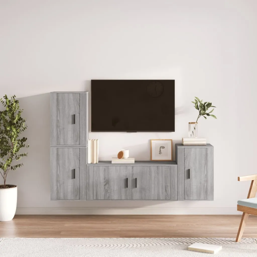 vidaXL Set di Mobili Porta TV 4 pz Grigio Sonoma in Legno Multistrato