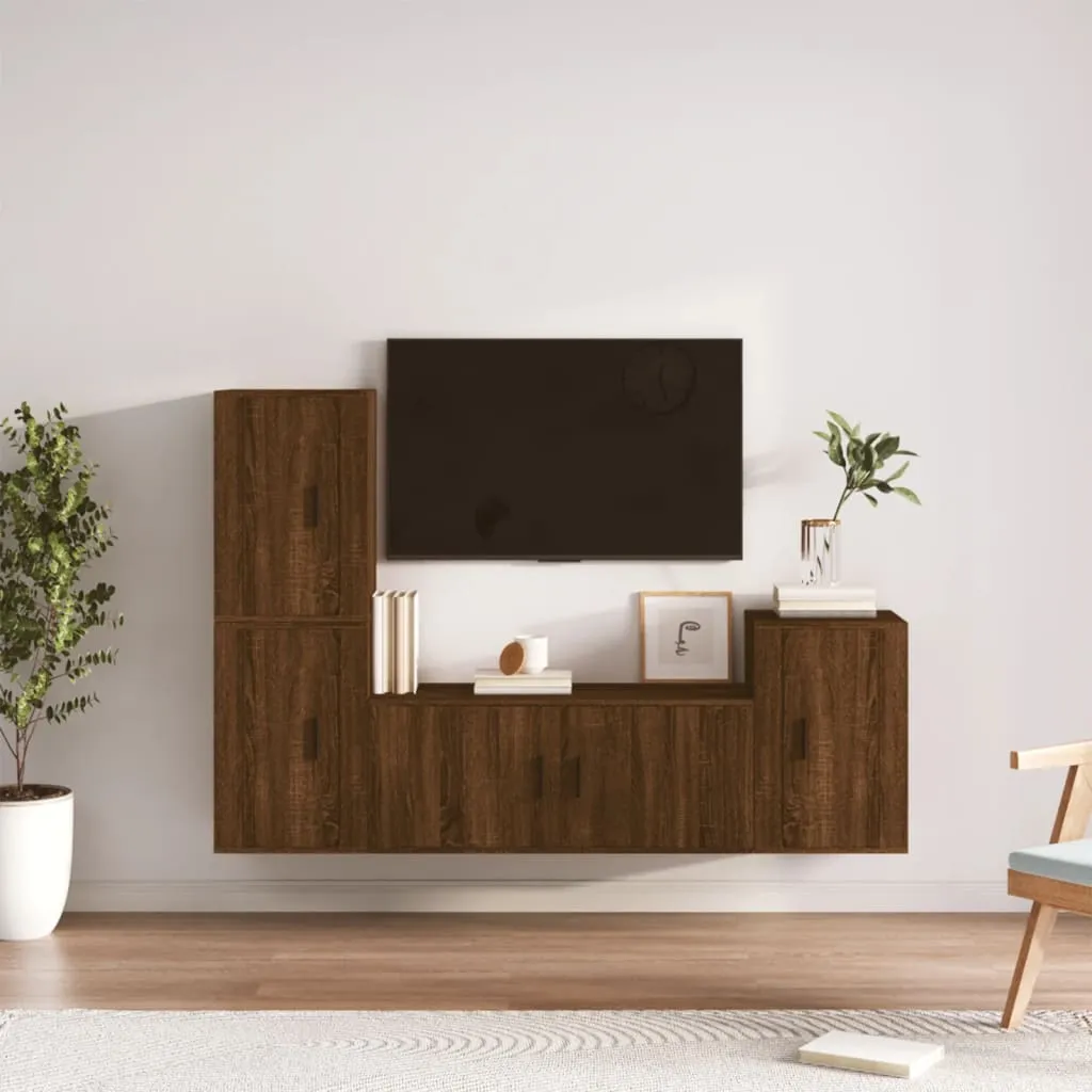 vidaXL Set Mobili Porta TV 4 pz Rovere Marrone in Legno Multistrato