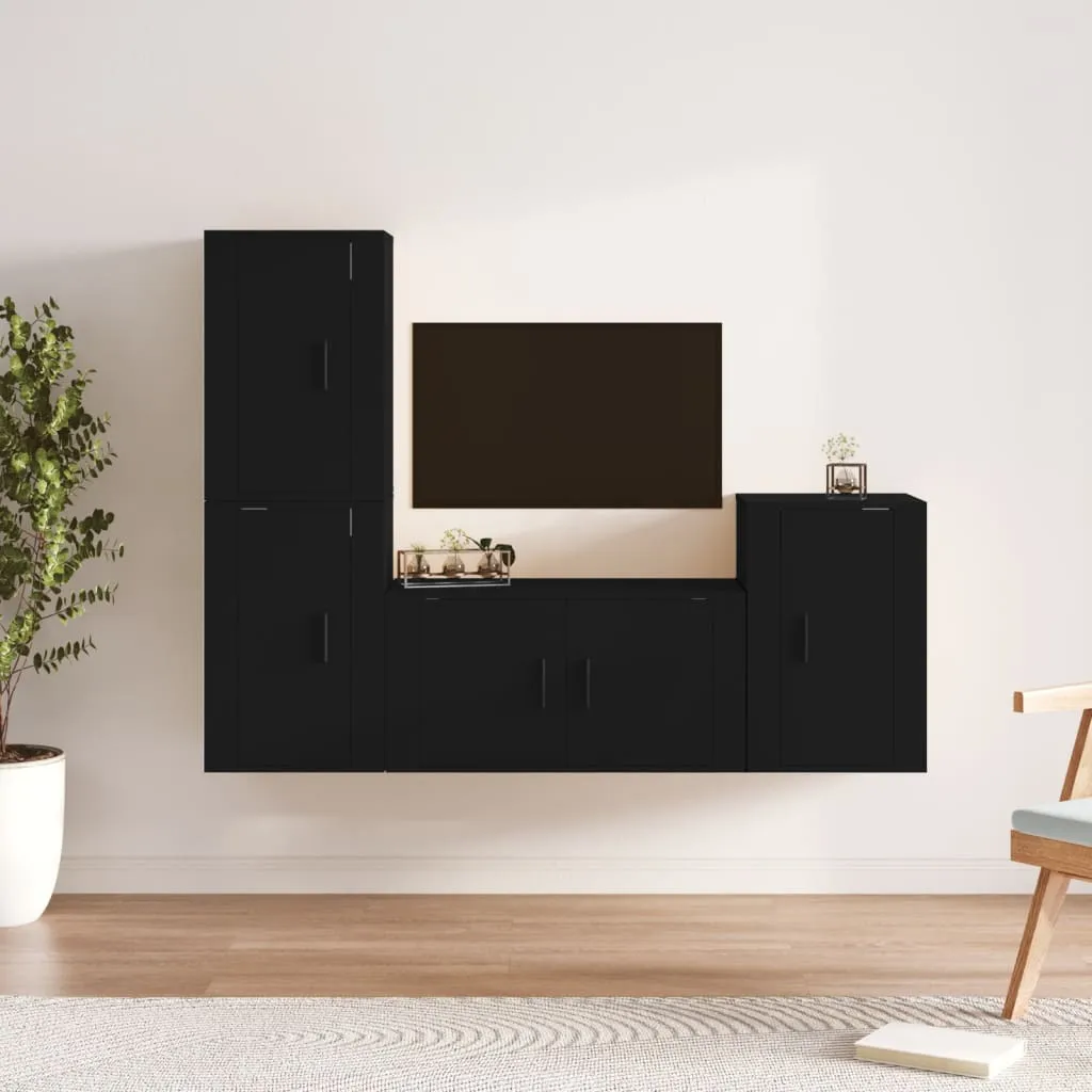 vidaXL Set Mobili Porta TV 4 pz Nero in Legno Multistrato