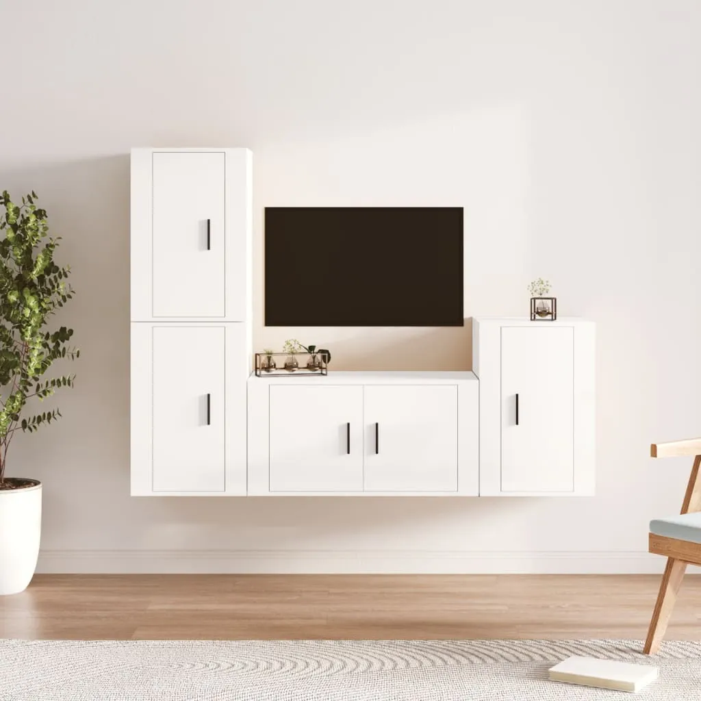 vidaXL Set di Mobili Porta TV 4 pz Bianco Lucido in Legno Multistrato