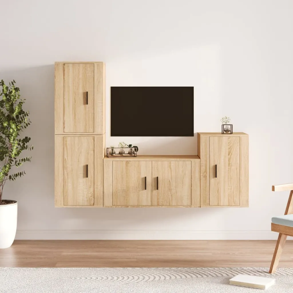 vidaXL Set di Mobili Porta TV 4 pz Rovere Sonoma in Legno Multistrato