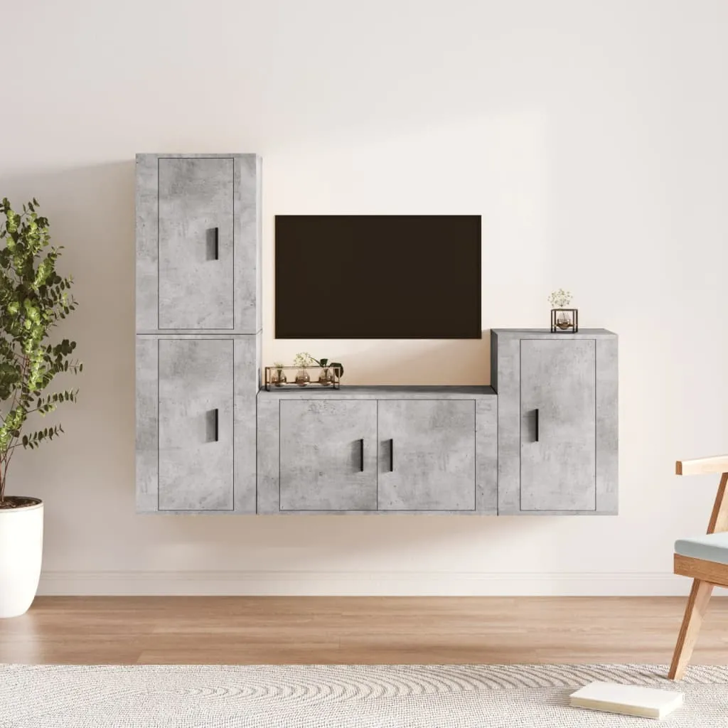 vidaXL Set di Mobili Porta TV 4 pz Grigio Cemento in Legno Multistrato