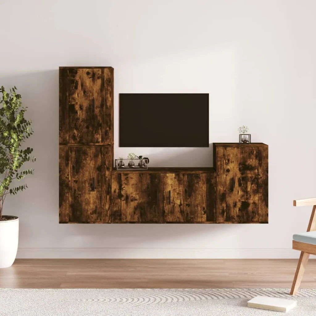 vidaXL Set di Mobili Porta TV 4 pz Rovere Fumo in Legno Multistrato