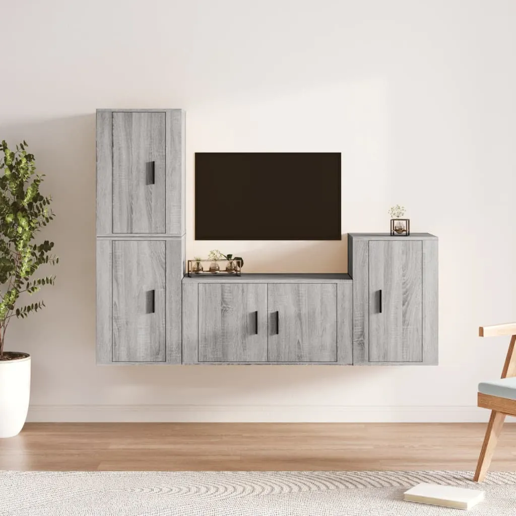 vidaXL Set di Mobili Porta TV 4 pz Grigio Sonoma in Legno Multistrato