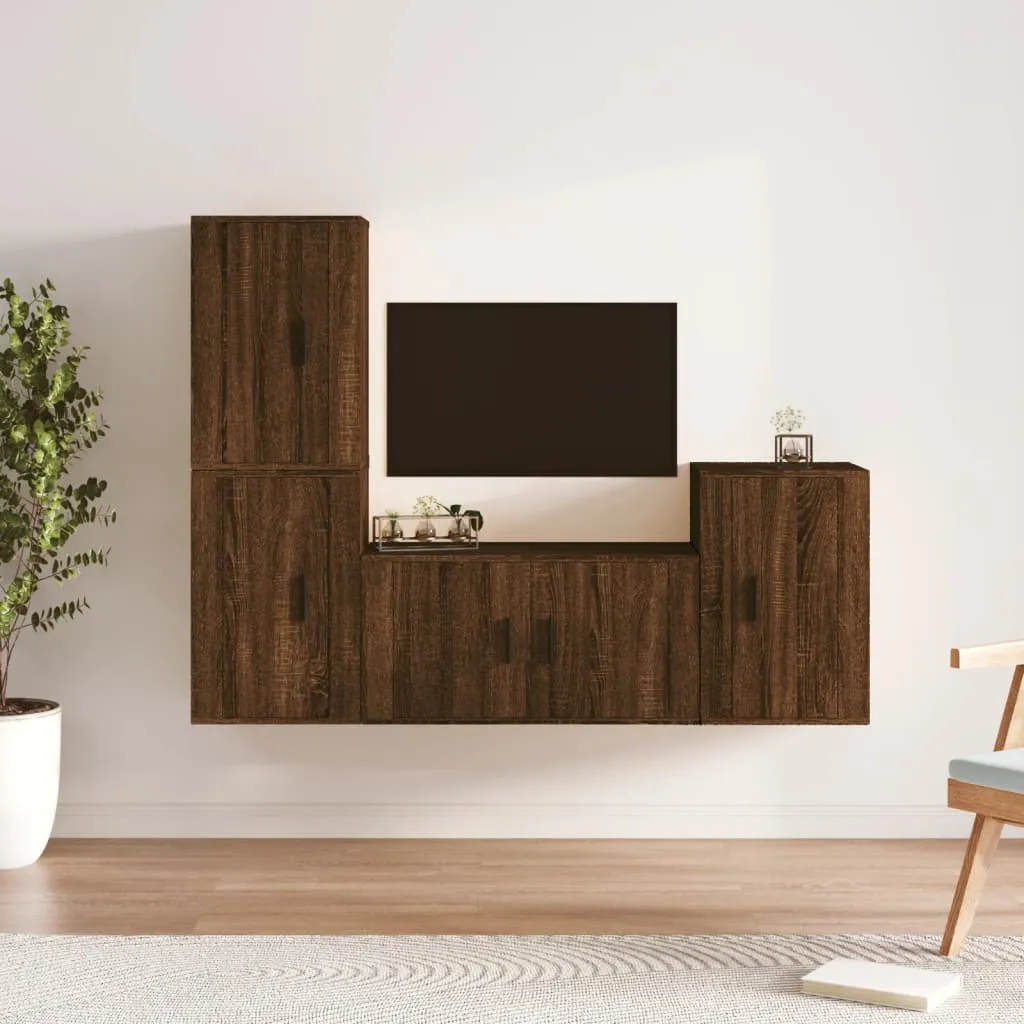 vidaXL Set Mobili Porta TV 4 pz Rovere Marrone in Legno Multistrato