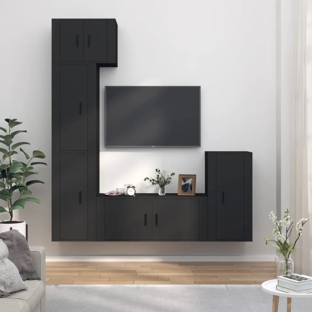 vidaXL Set di Mobili Porta TV 5 pz Nero in Legno Multistrato