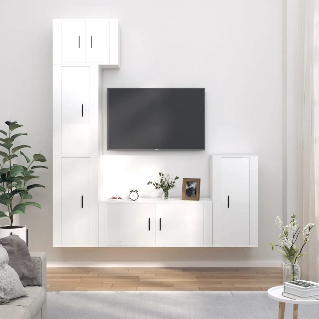 vidaXL Set di Mobili Porta TV 5 pz Bianco Lucido in Legno Multistrato