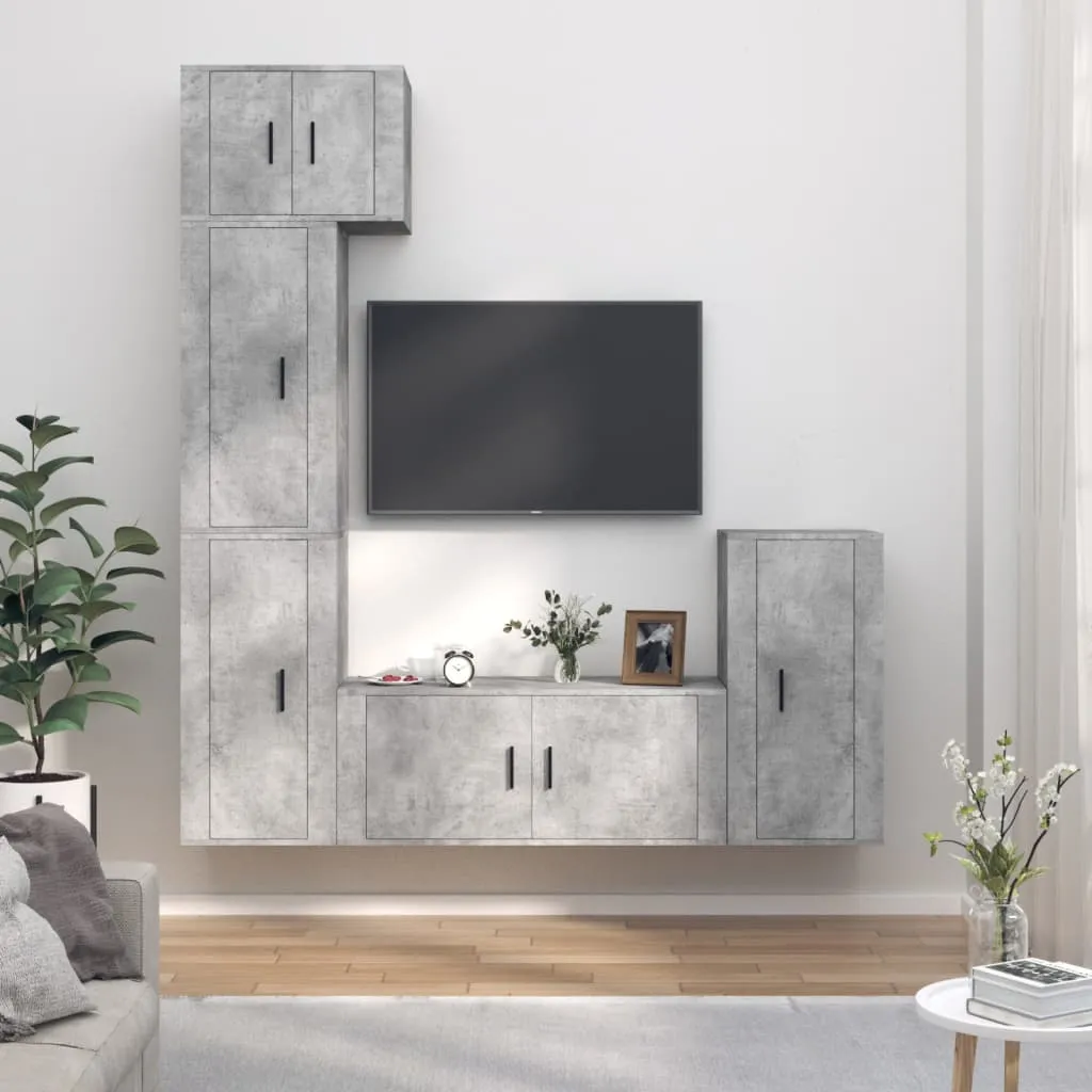 vidaXL Set di Mobili Porta TV 5 pz Grigio Cemento in Legno Multistrato